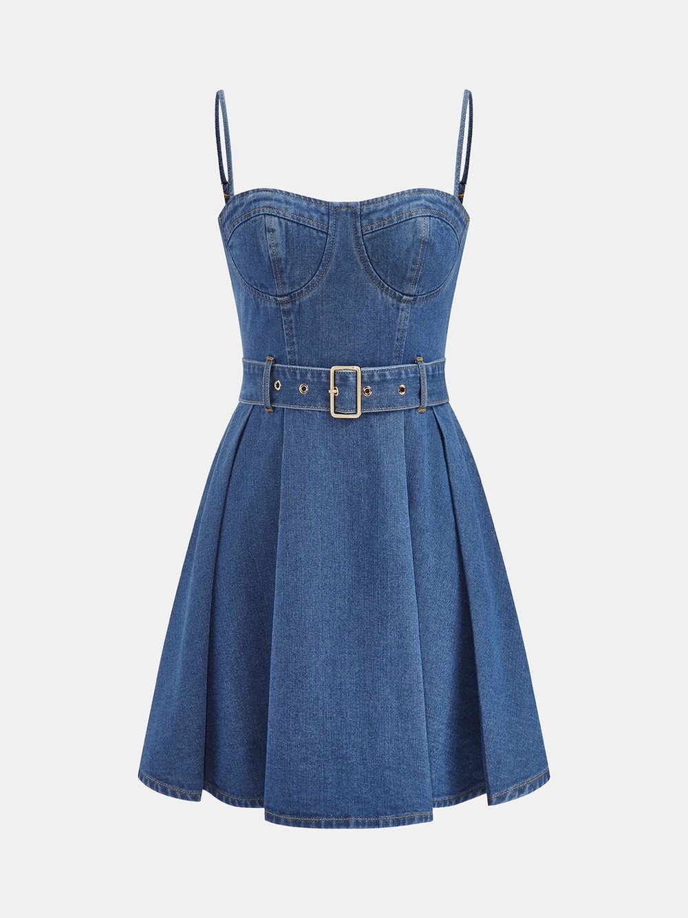 Commense Blue Denim Sweetheart Mini Dress with Belt XS NEW